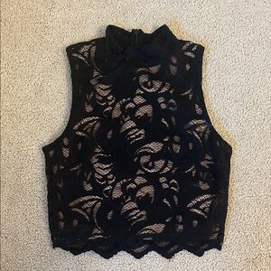 H&M Black Lace High-Neck Blouse